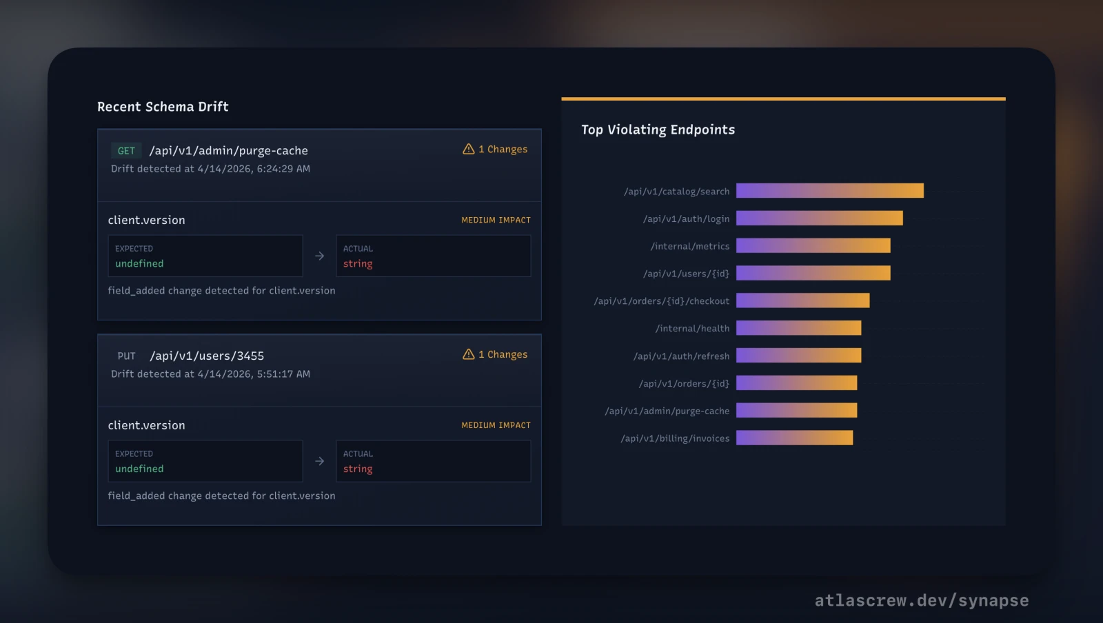Horizon fleet API profiling view showing schema learning, parameter value analysis, and response profiling per endpoint